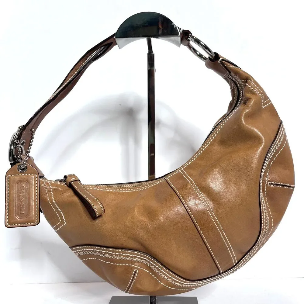 Coach Tan Burnished Leather Soho Boho y2k Medium Baguette Bag #10574